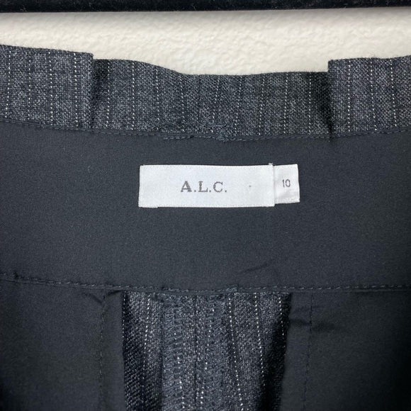 A.L.C. Women's 10 Diego Paperbag Trousers Belted Tapered Leg Grey Stripe Metalli - Picture 15 of 16